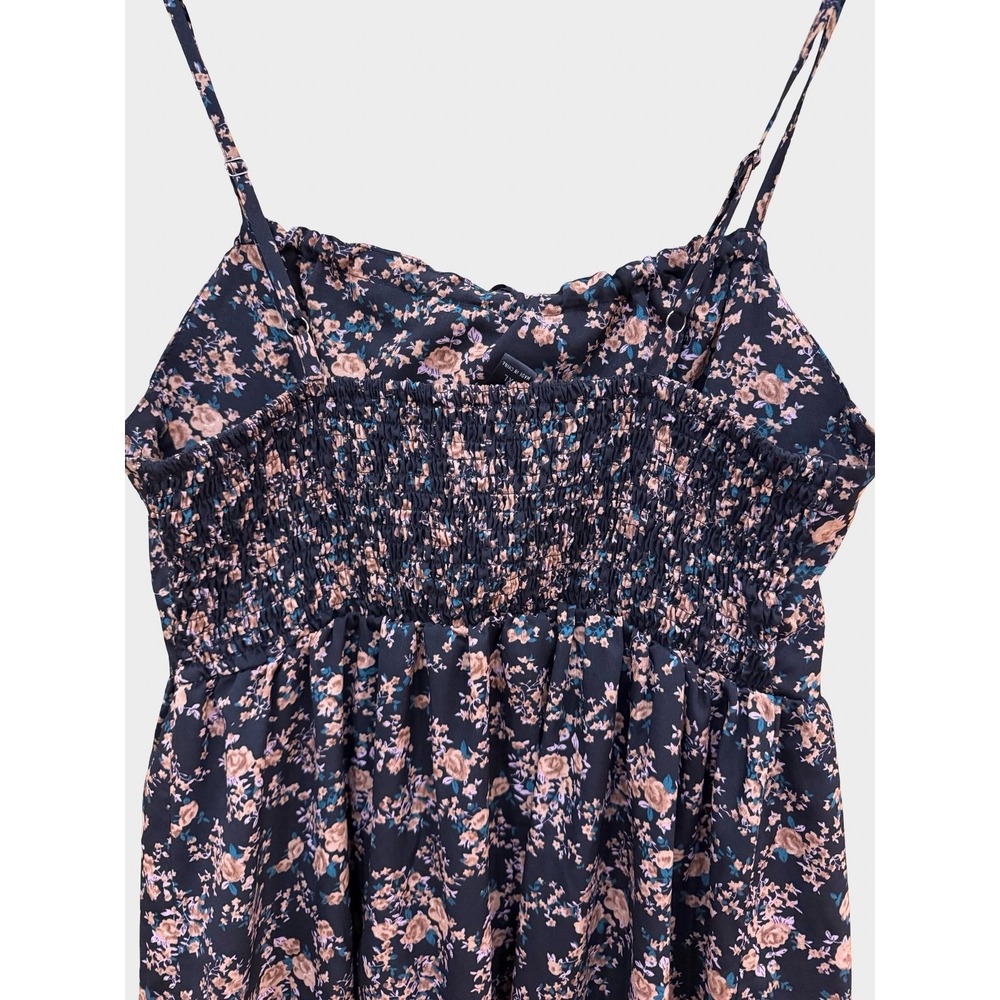 Shein Black Floral Midi Dress Smocked Back Tie Front 1XL Cottagecore Boho - Picture 7 of 10